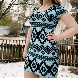 Teal and black bodycon dress